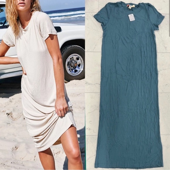 Free People Simone Jenner Ribbed Tee Maxi Dress in Dark Teal NWT XL - Picture 2 of 14